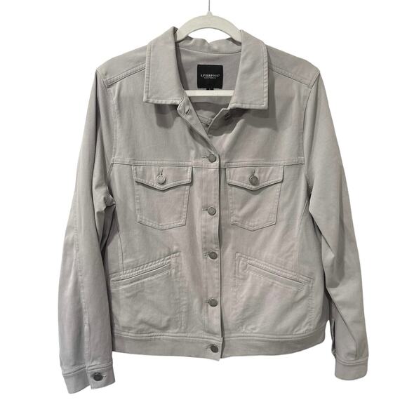 Liverpool Perrie Powerflex Light Denim Moto Trucker Jacket Large Casual Gray - Picture 1 of 11